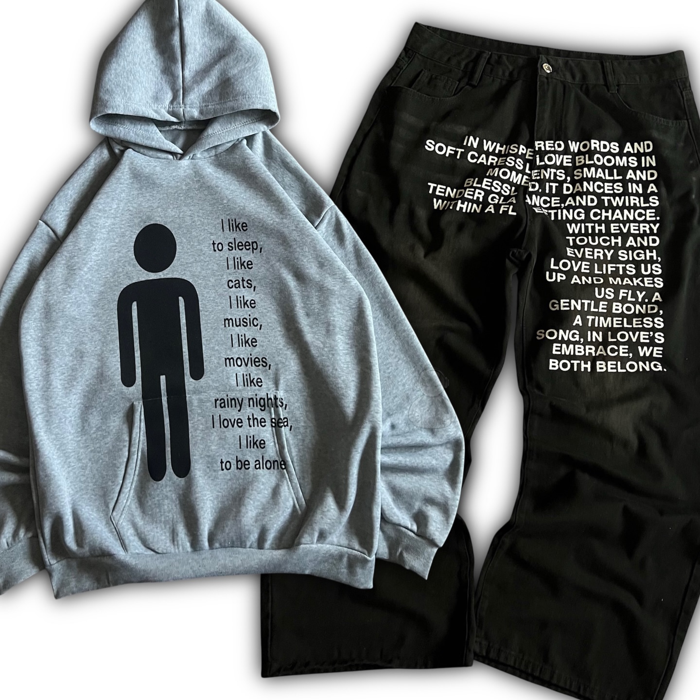 Jeans - Amerikanisches Muster Buchstaben-Jeans Y2K Herren Hoodie-Sets
