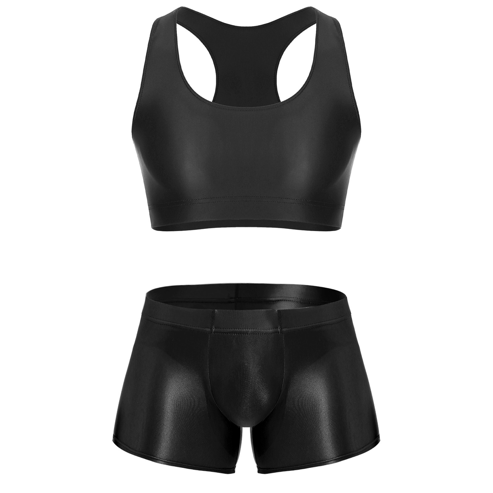 Underwear - Glänzendes, dehnbares Fitness-Outfit für Männer, ärmelloses