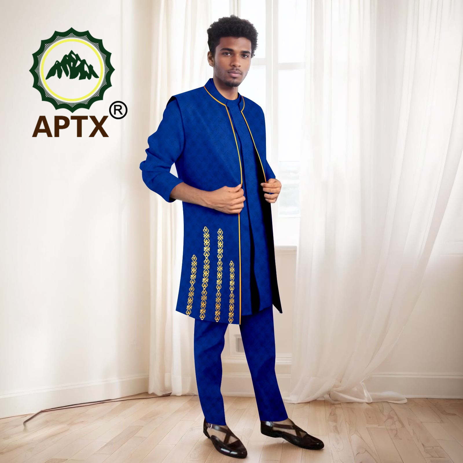 Mandarin Collar Formal Shirt Slim Fit - Afrikanische Herrenanzüge, hochwertiges Set, Stehkragen, Stickerei,