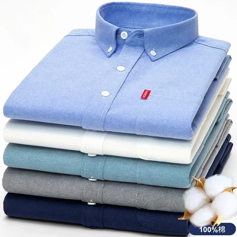 Oxford Cotton Casual Shirt Business - 100% reine Baumwolle Herren einfarbig Langarmhemd