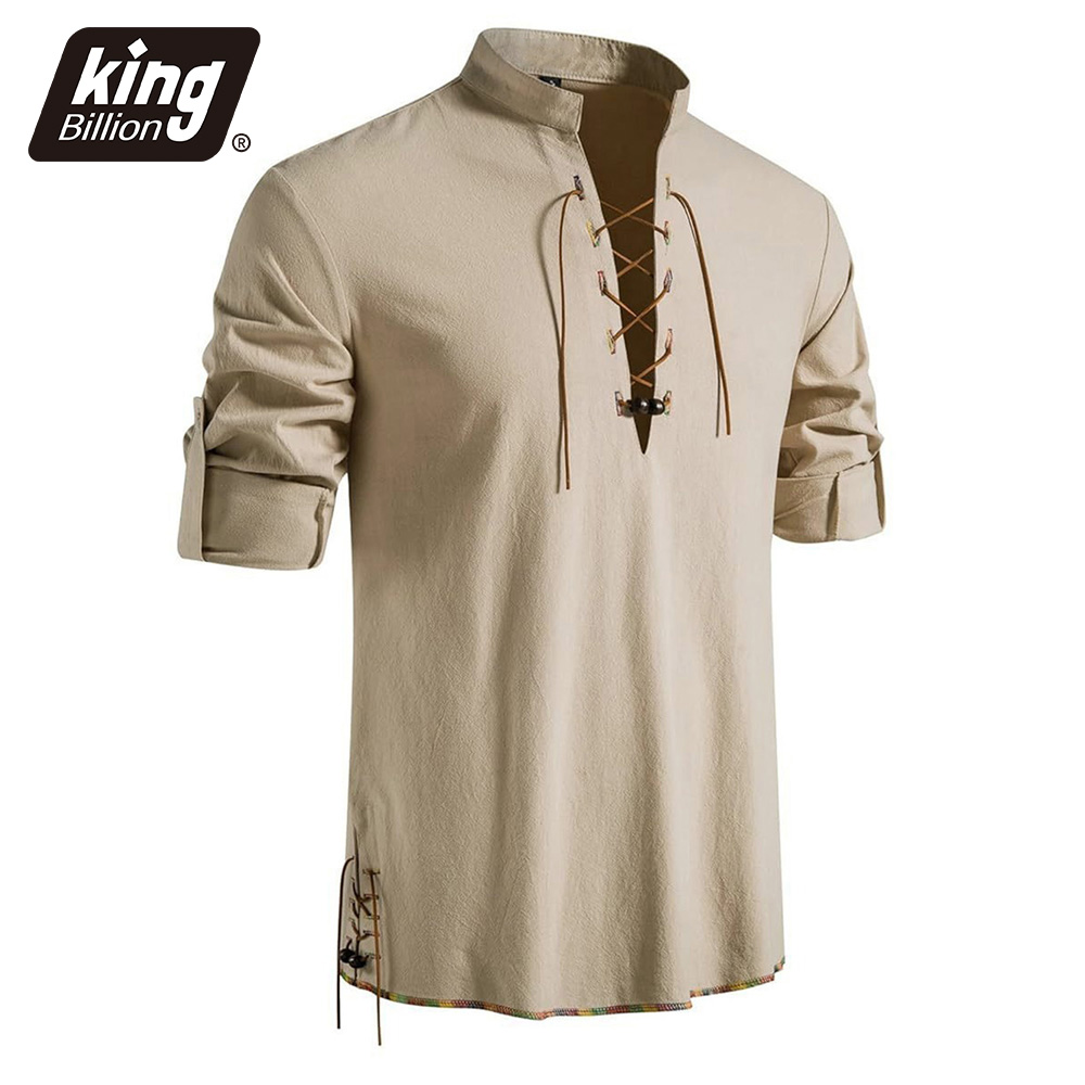 Medieval Gothic Lace Up Pirate Shirt - Herren Henley-Hals Mittelalterliches Hemd Retro Wikinger
