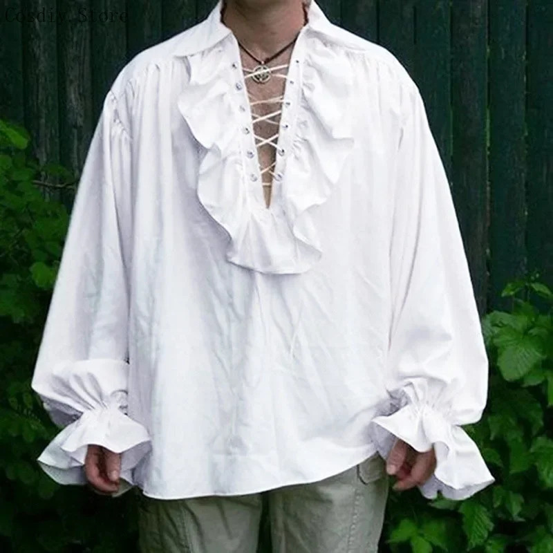 Medieval Gothic Lace Up Pirate Shirt - S-5XL Mittelalterlicher Pirat Halloween Vampir Kostüm