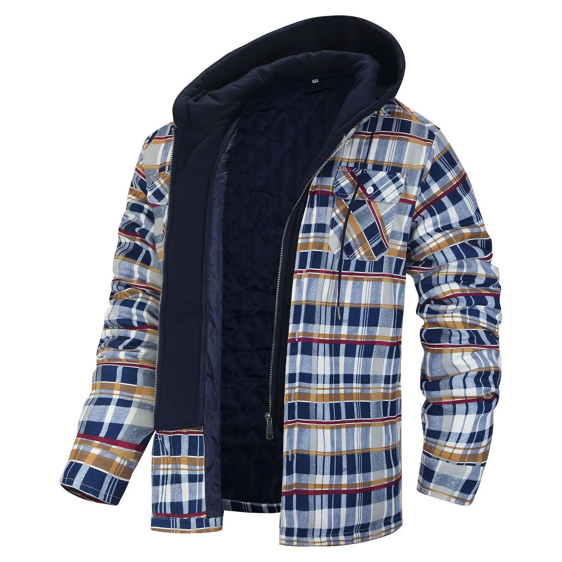 Flannel Plaid Shirt Heavy Weight - Winter-Flanell-Karo-Jacke für Herren, lässig, abnehmbare Kapuze,