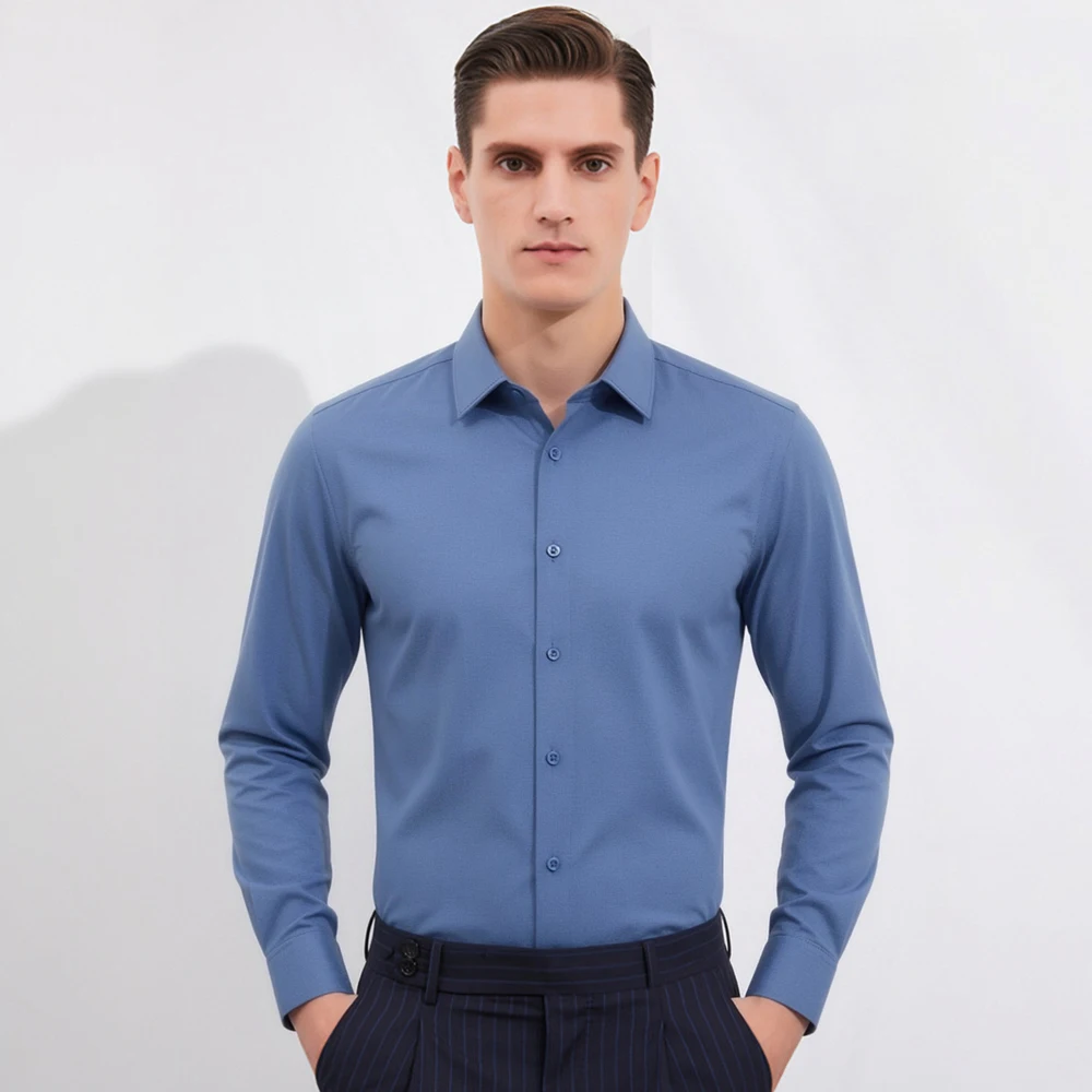 Breathable Bamboo Fiber Shirt Non Iron - Herrenhemd mit Satin-Optik, langärmlig, Business-Casual, knitterfrei,