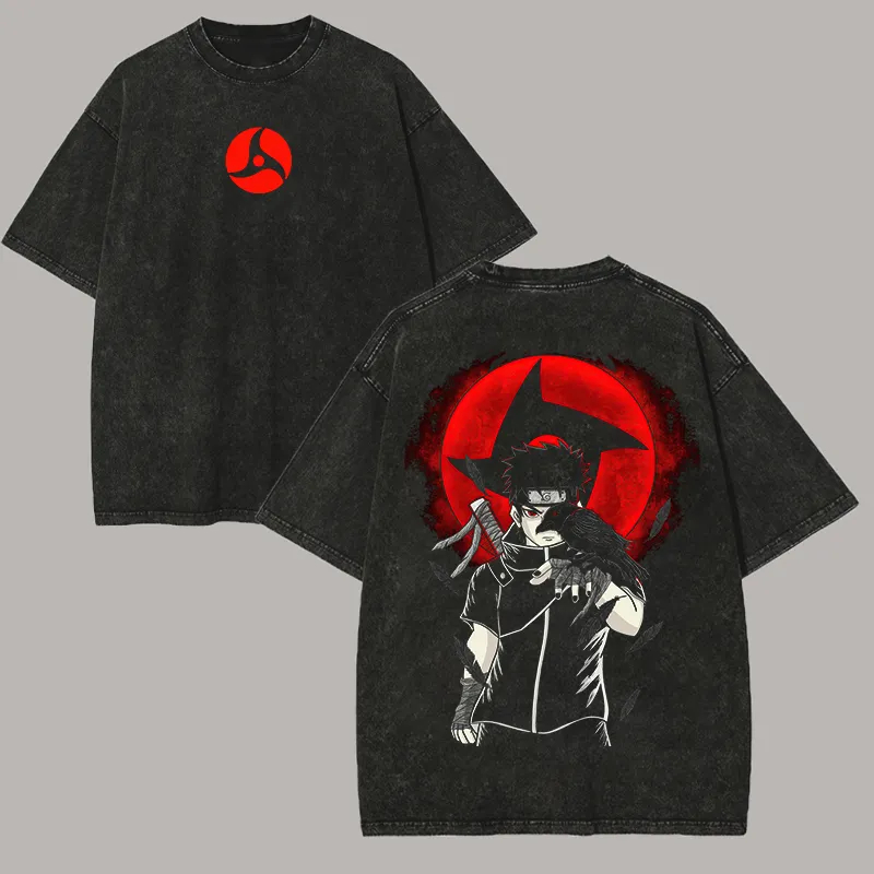 Acid Wash Vintage Graphic T Shirt - Naruto Shisui Uchiha T-Shirt Mangekyo Sharingan