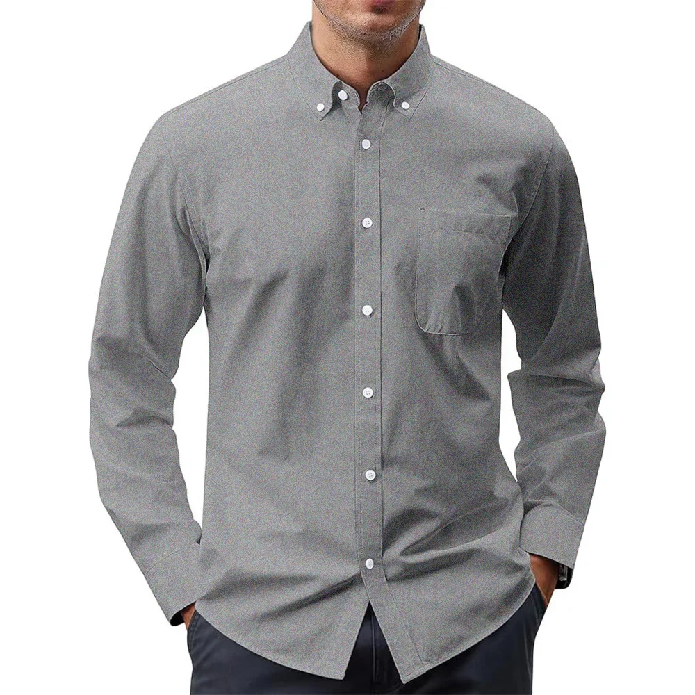 Oxford Cotton Casual Shirt Business - Herren-Langarmhemden, einfarbig, Oxford-Hemd, Herren-Hemd mit Knöpfen