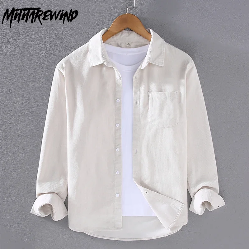 Frühling Herbst Herren Langarm – Corduroy Button Up Shirt Men Bewertung und Preis