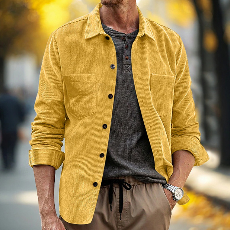 Frühling Herbst Tägliche Freiz – Corduroy Button Up Shirt Men Bewertung und Preis