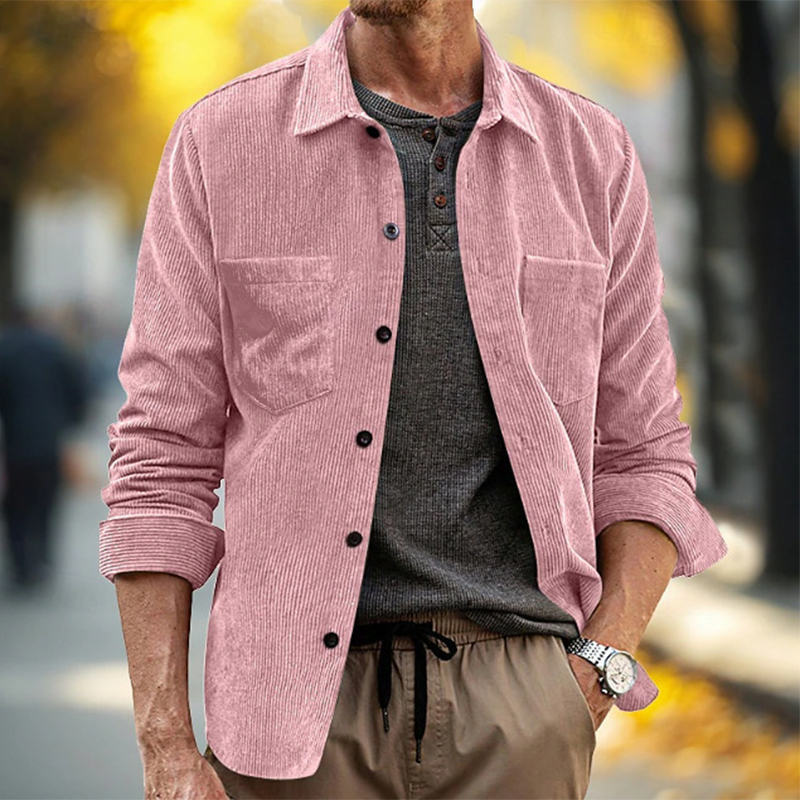 Frühling Herbst Tägliche Freiz – Corduroy Button Up Shirt Men Bewertung und Preis