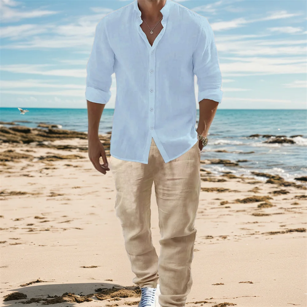 Herren-Hemden-Sets aus Baumwol – Mens Linen Shirt Long Sleeve Bewertung und Preis