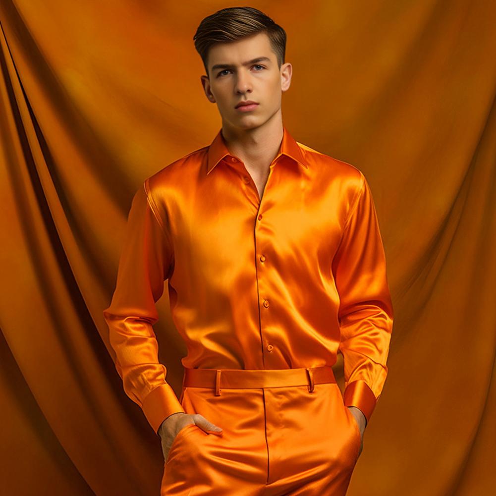 Blau Orange Rot Gelb Satin Sei – Mens Satin Silk Dress Shirt Bewertung und Preis
