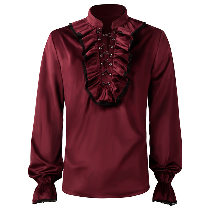 Rot Lace Up Rüschen Laterne Är – Medieval Gothic Lace Up Pirate Shirt Bewertung und Preis