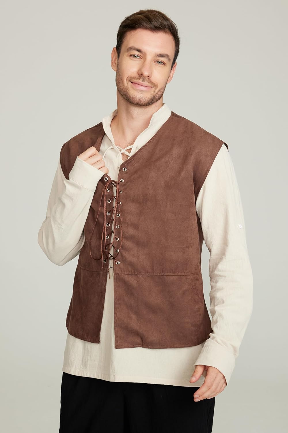 2-teiliges Set Herren Mittelal – Medieval Gothic Lace Up Pirate Shirt Bewertung und Preis