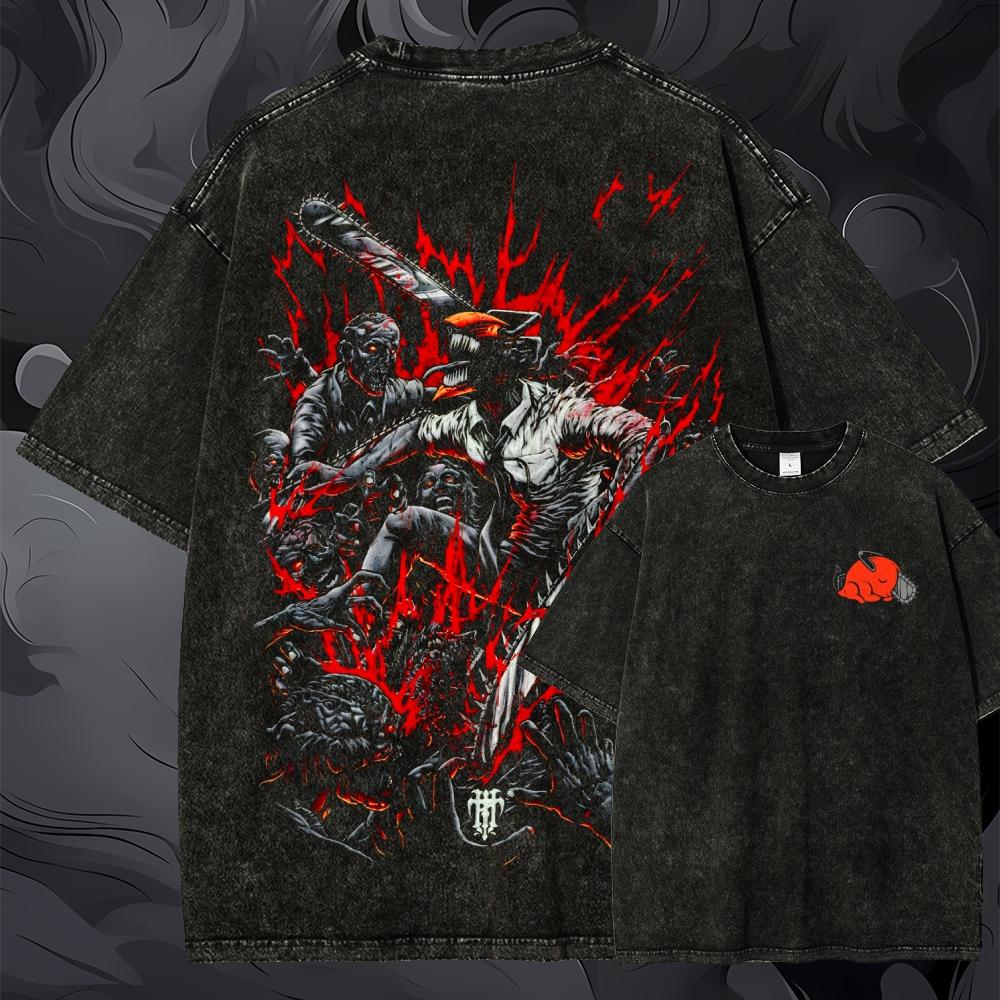 Übergroßes Chainsaw Man Grafik – Acid Wash Vintage Graphic T Shirt Bewertung und Preis