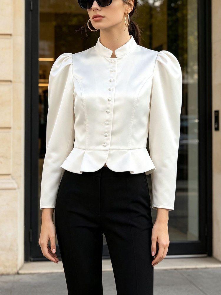Tossy Peplum-Bluse mit langen  – Mandarin Collar Formal Shirt Slim Fit Bewertung und Preis