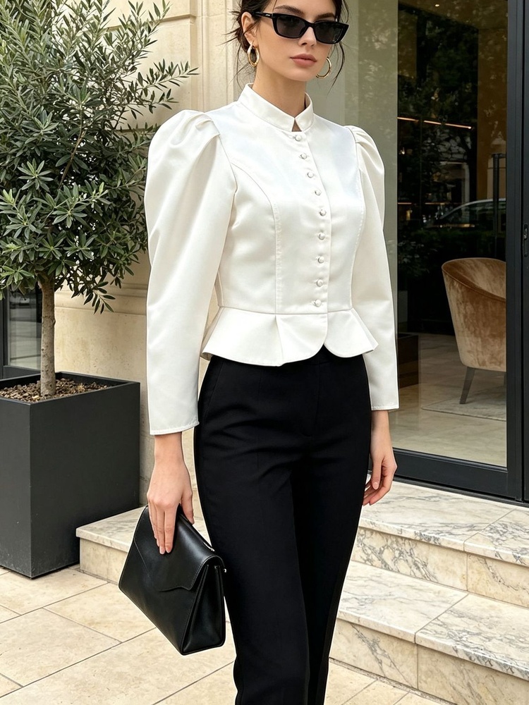 Tossy Peplum-Bluse mit langen  – Mandarin Collar Formal Shirt Slim Fit Bewertung und Preis