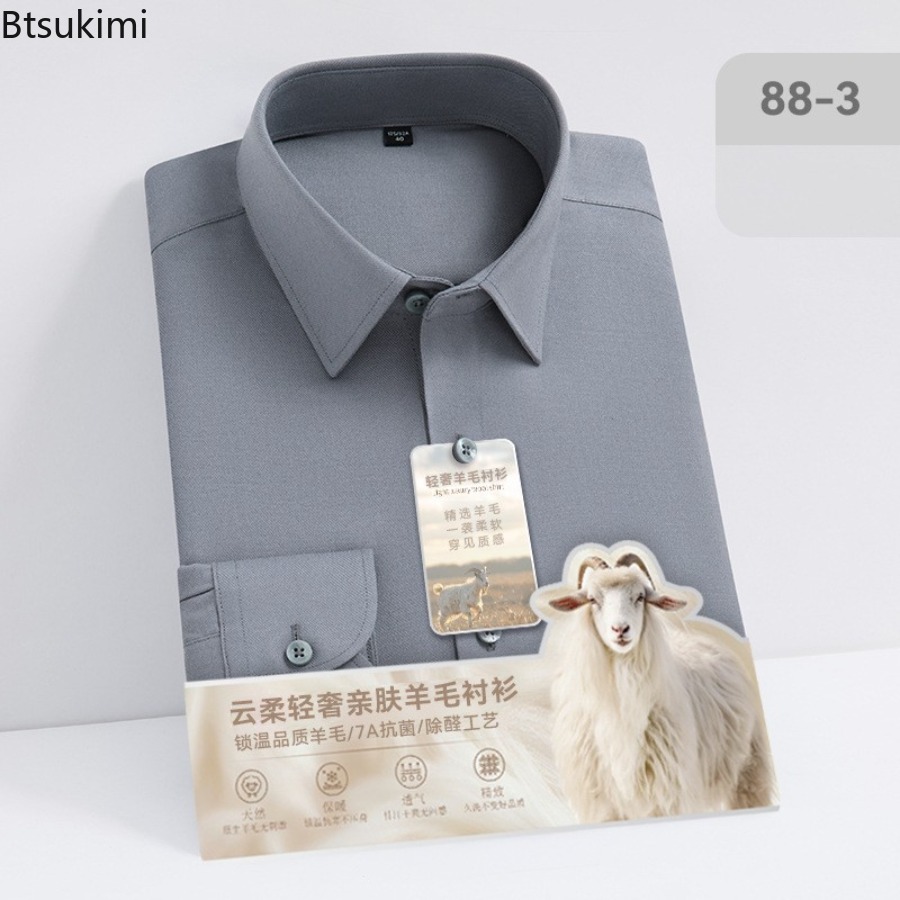 Neue hochwertige Woll-Modal-La – Mandarin Collar Formal Shirt Slim Fit Bewertung und Preis