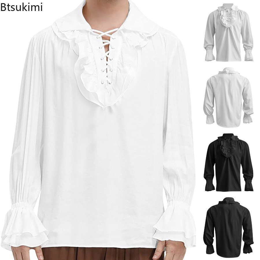 Mittelalterliches Renaissance- – Medieval Gothic Lace Up Pirate Shirt Bewertung und Preis